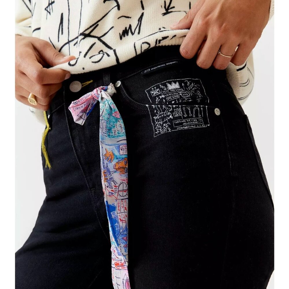 Lee x Jean-Michel Basquiat Artist Womens Black Printed Pocket Jeans NWT Size 25